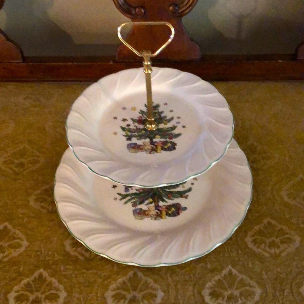 Nikko Happy Holidays pattern 2 tiered serving plate.